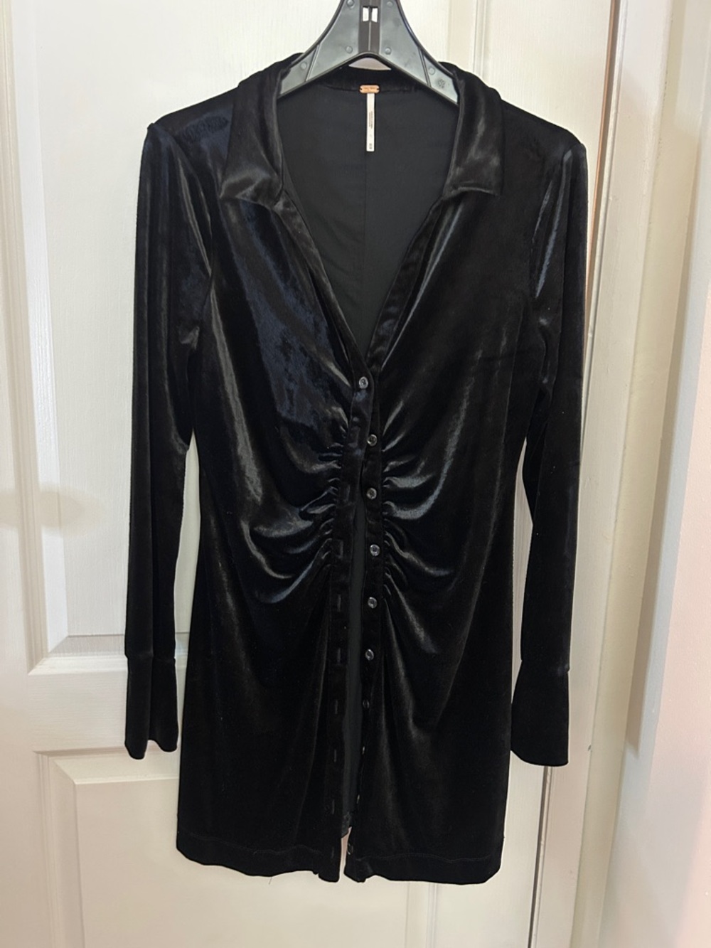 Free People Black Velour long Sleeve Button Down Dress Medium